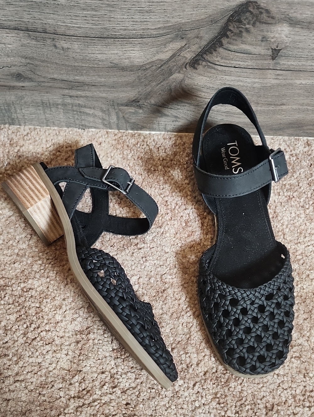 Toms Jaclyn Heeled Woven Sandal In Black